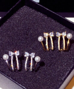 Bow Pearl Stud Earrings For Women